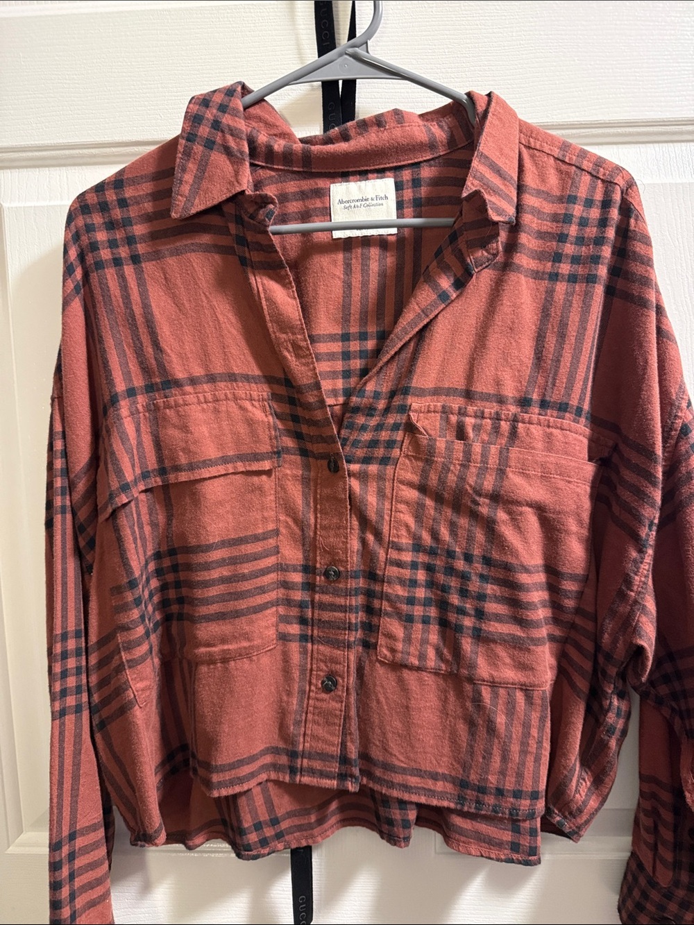 Abercrombie & Fitch Rust Red and Charcoal Plaid Shirt